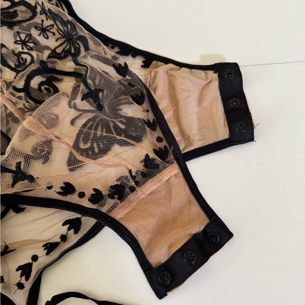 For Love & Lemons Karina Sheer Black Embroidered Butterfly Bodysuit - Picture 11 of 16